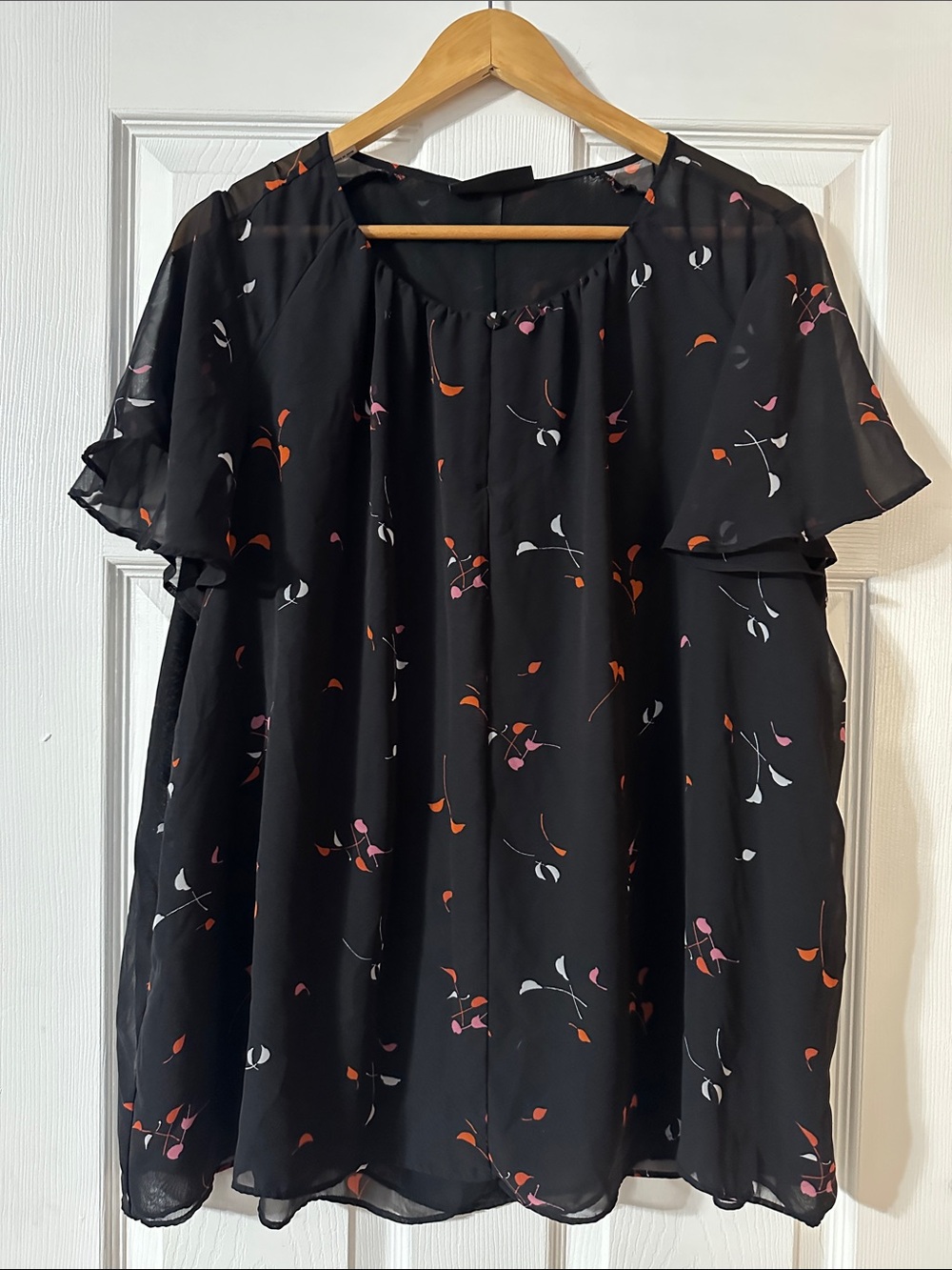 Lane Bryant Black Blouse with Pink & Orange Floral Print